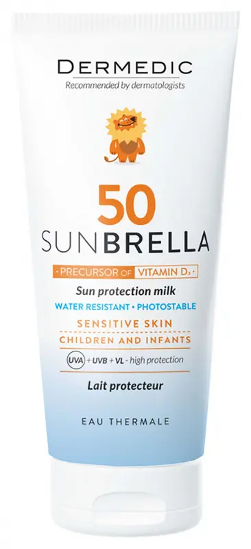 DERMEDIC Sunbrella Baby Napfényvédő tej gyermekeknek és babáknak SPF50 már egy hónapos kortól 100 ml