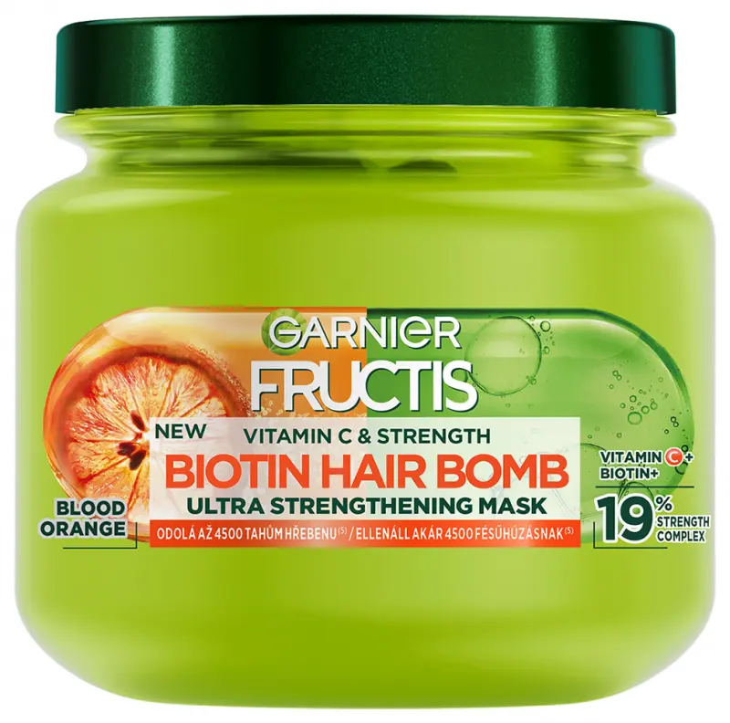 GARNIER Fructis Vitamin & Strength Biotin Hair Bomb Extra erősítő hajpakolás gyenge hajra 320 ml