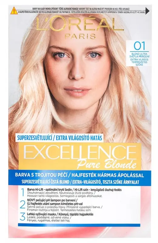 L'ORÉAL PARIS Excellence krémes, tartós hajfesték 01 extra világos természetes szőke (176 ml)