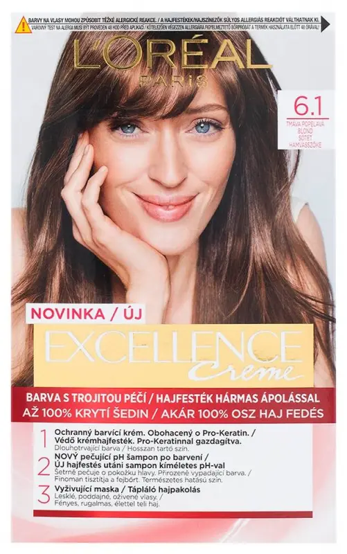 L'ORÉAL PARIS Excellence krémes, tartós hajfesték 6.1 sötét hamvasszőke (192 ml)