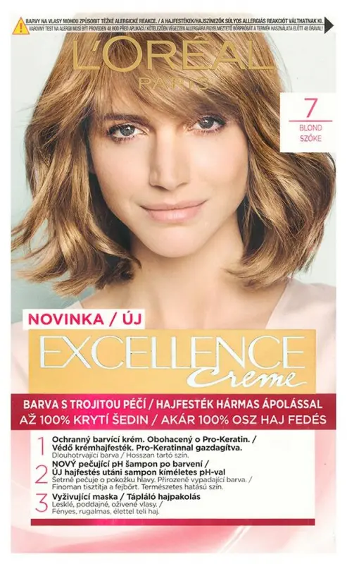 L'ORÉAL PARIS Excellence krémes, tartós hajfesték 7 szőke (176 ml)