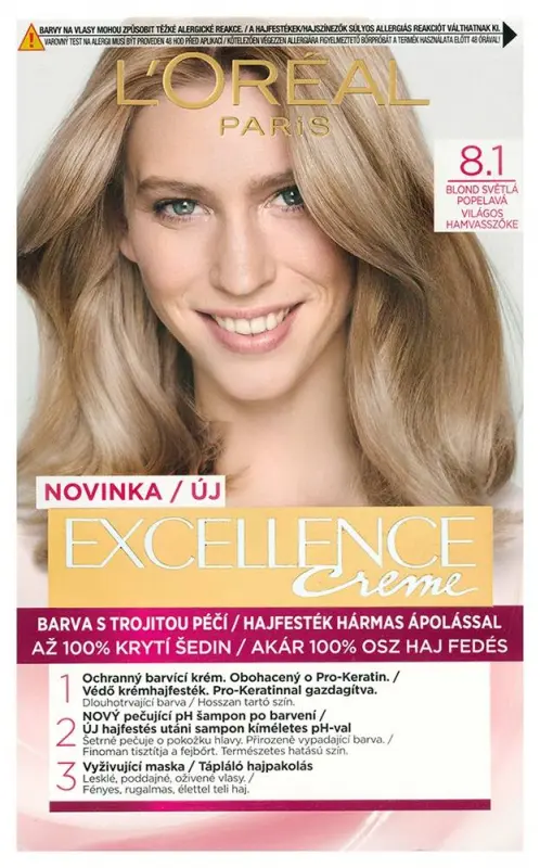 L'ORÉAL PARIS Excellence krémes, tartós hajfesték 8.1 világos hamvasszőke (176 ml)