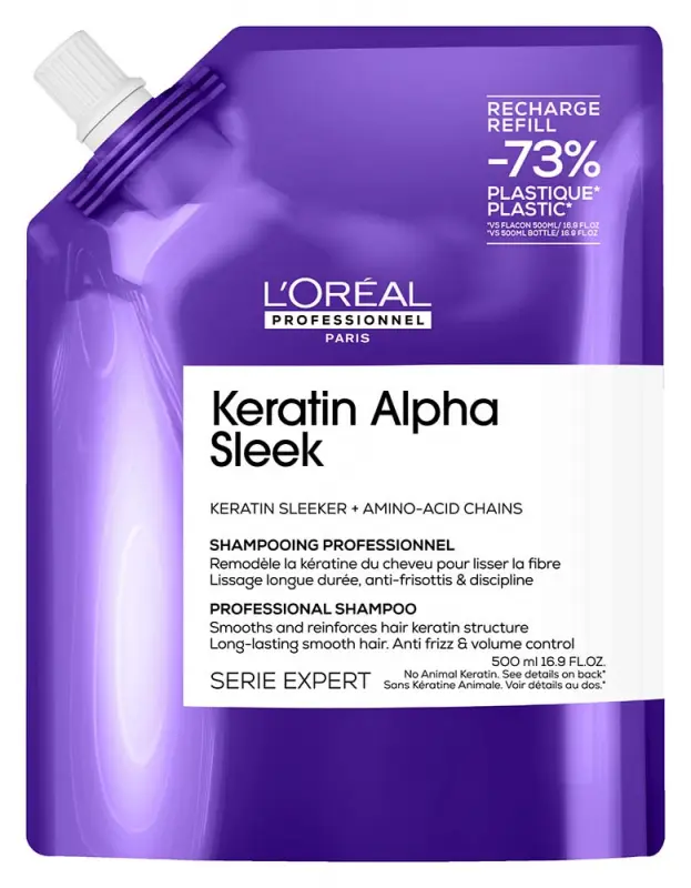 L'ORÉAL PROFESSIONNEL Keratin Alpha Sleek Professzionális sampon UTÁNTÖLTŐ 500 ml L'ORÉAL PROFESSIONNEL Keratin Alpha Sleek Professzionális sampon UTÁNTÖLTŐ 500 ml
